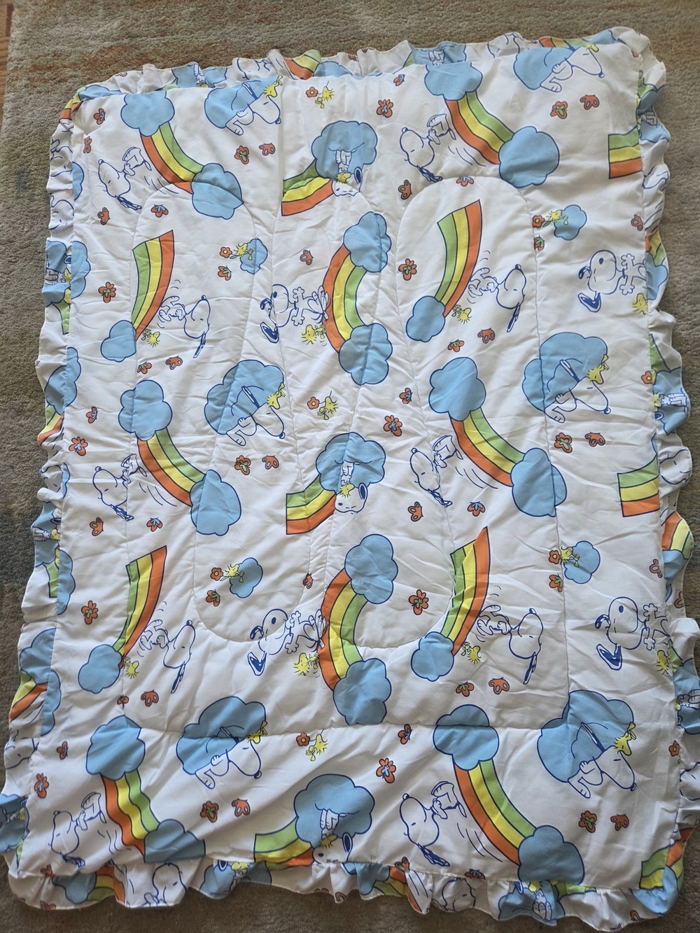 Baby Blanket - Rainbow Cloud Print in Blue & White - Picture 1 of 3